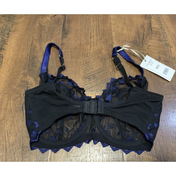 Mimi Holliday Deadly Nightshade Balconette Bra Black Blue Mesh 32GG - Picture 2 of 6